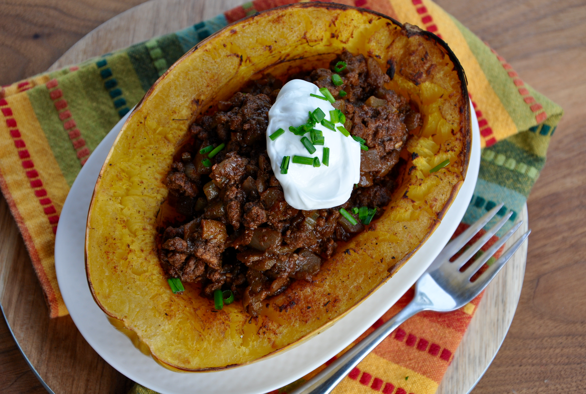 Low Carb Ground Beef Chili over Roasted Spaghetti Squash Real Healthy