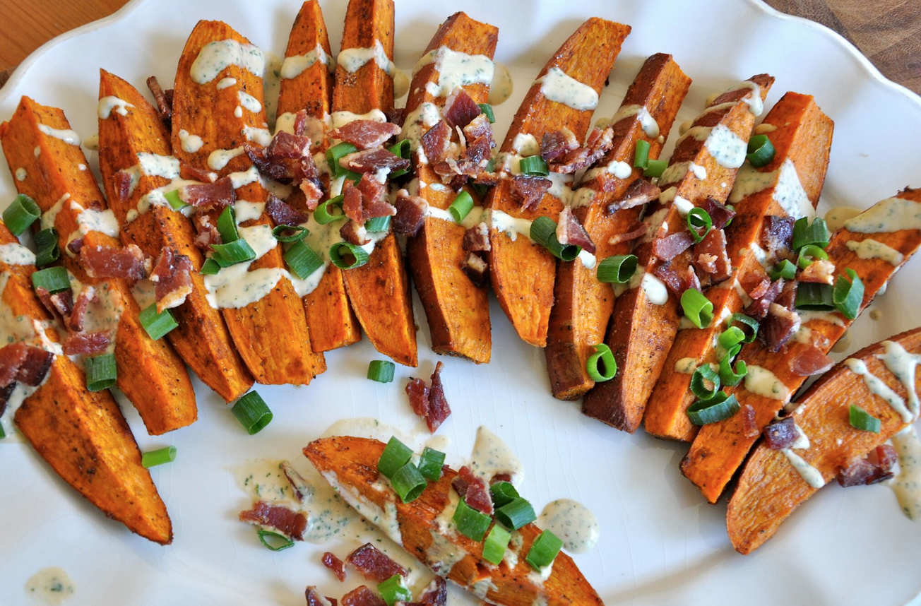 Fully Loaded Sweet Potato Wedges With Bacon And Creamy Adobo Sauce Real Healthy Recipes 8738