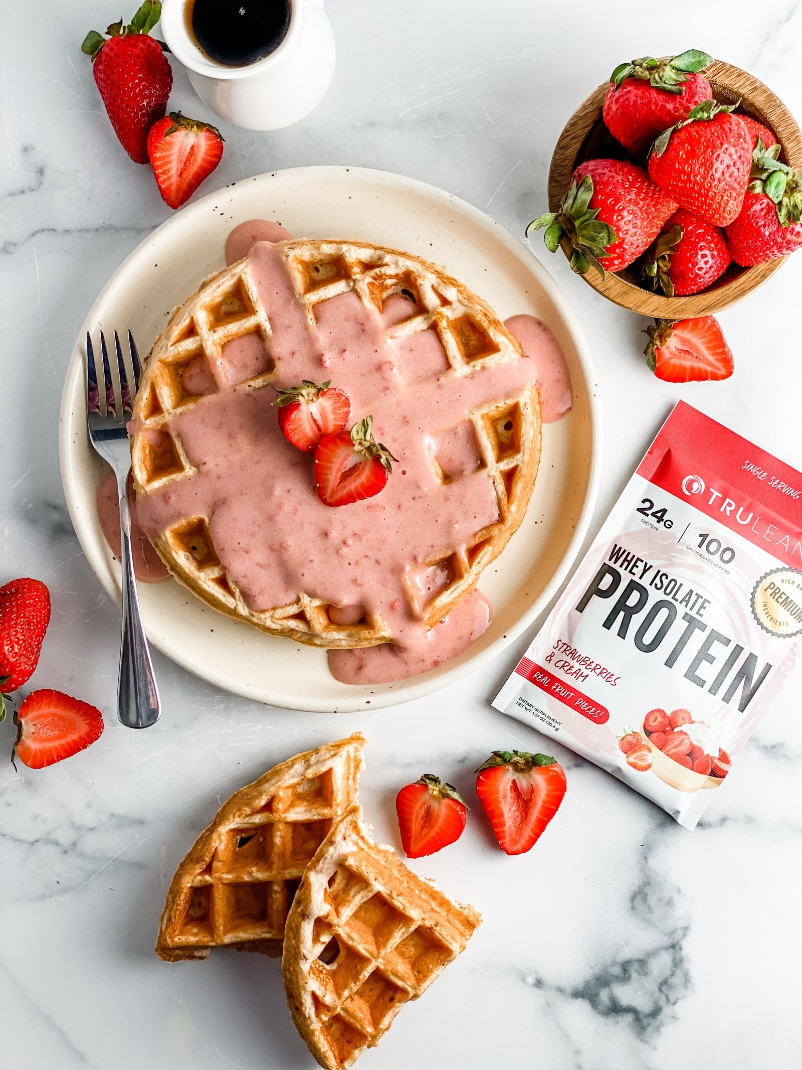 Frosted Strawberry Protein Waffles - Real Healthy Recipes